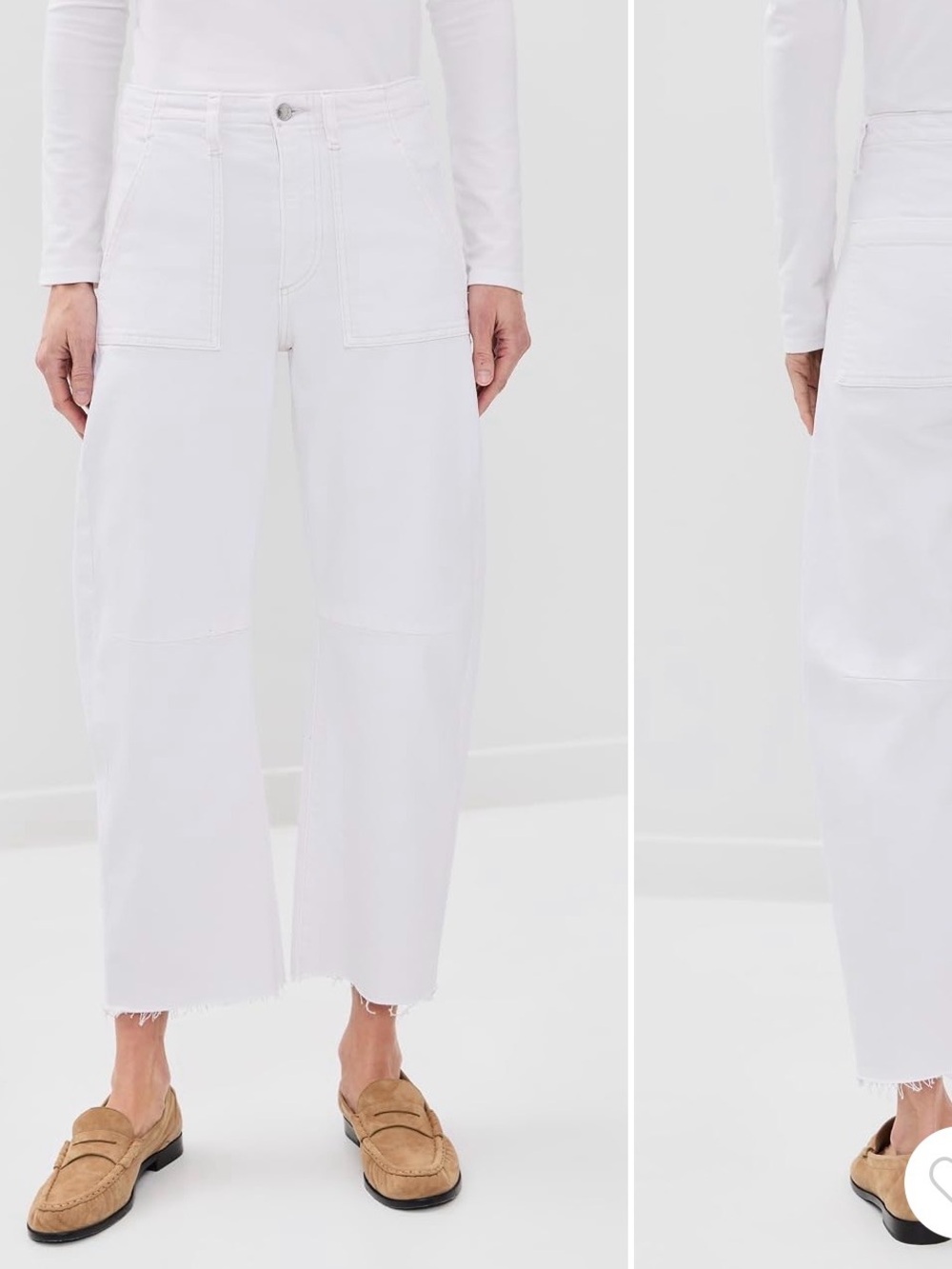 NWOT Le Jean Petite Utility Wide-Leg Barrel White Jeans with Raw Hem